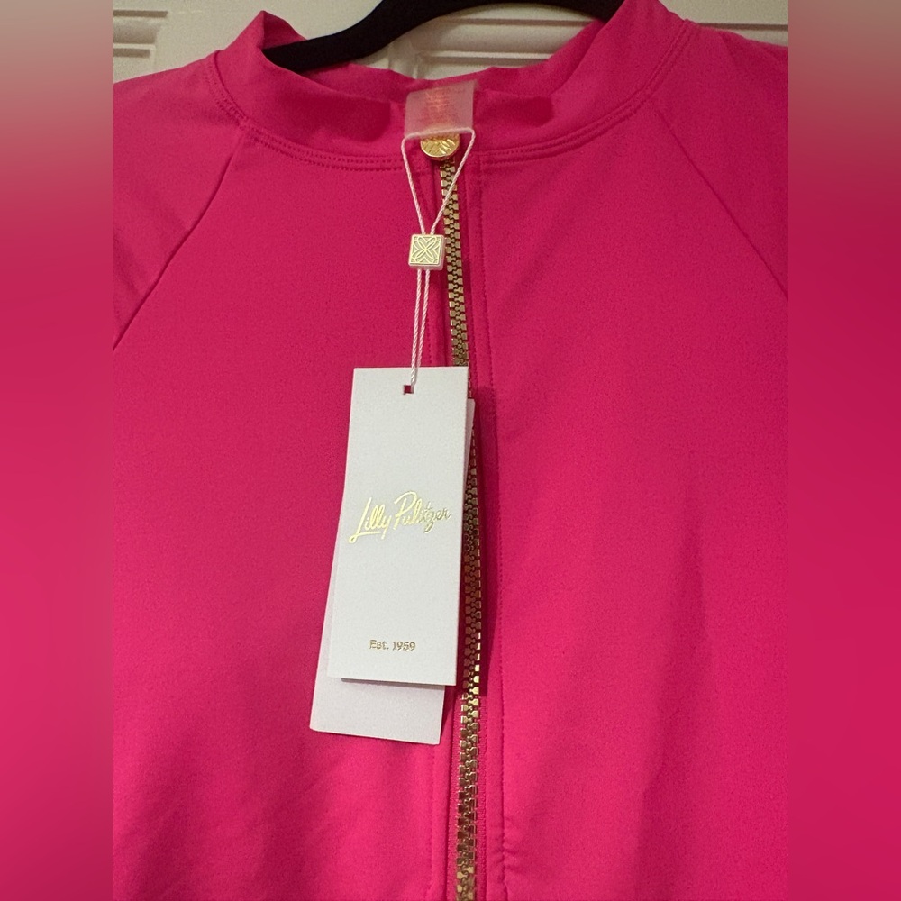 Lilly Pulitzer Hot Pink Long-Sleeve Zip One-Piece Swimsuit - Picture 3 of 5